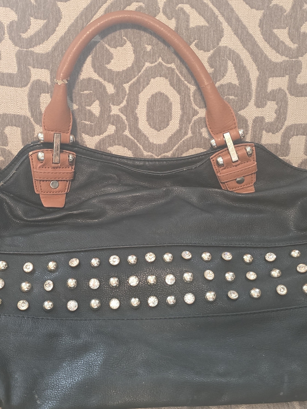 Target Black Tote with Brown Handles and Stud Accents